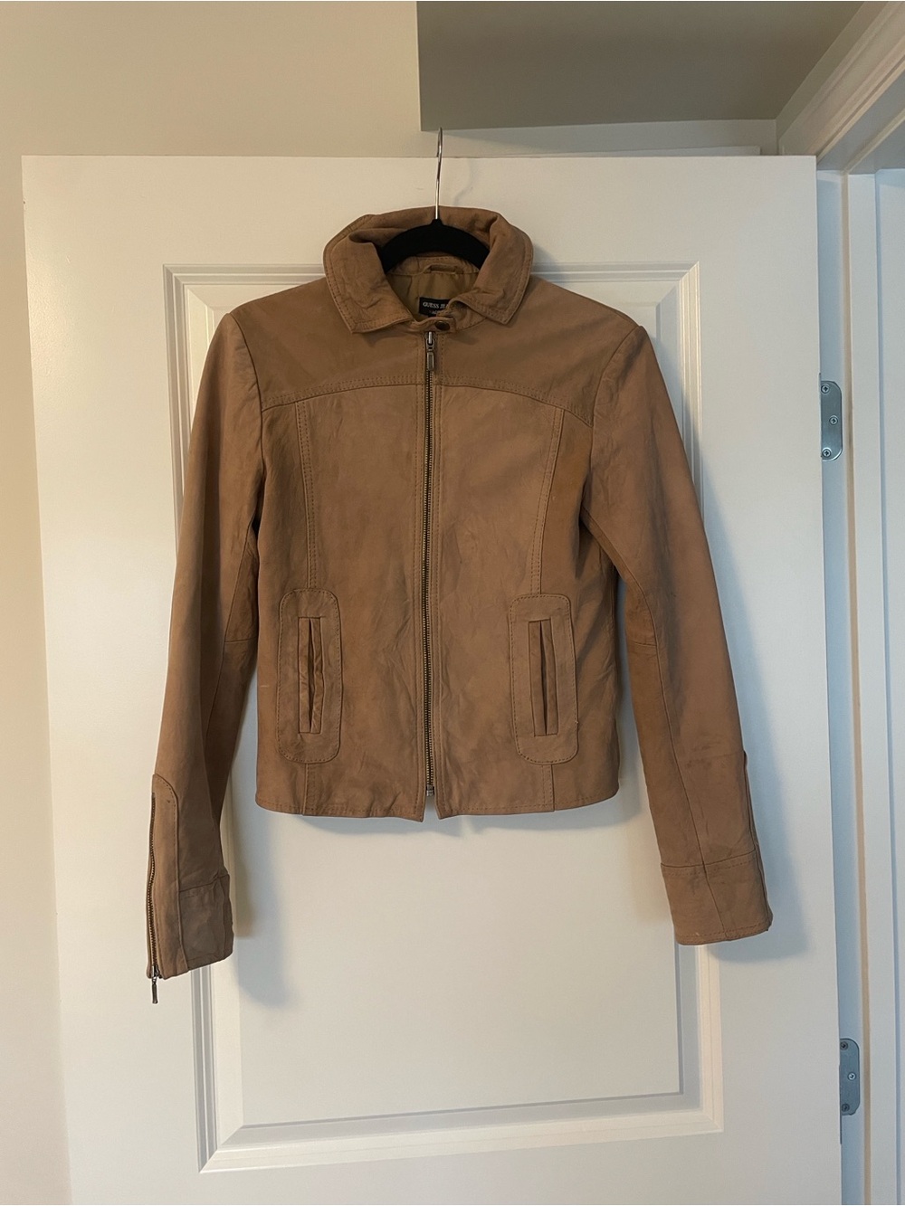 Guess Women's Light Brown Leather Zip Jacket